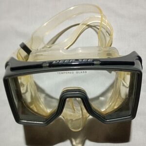 Deep See Professional Scuba Diving Mask Tempered Glass Yellow Silicone NIB 🤿✨